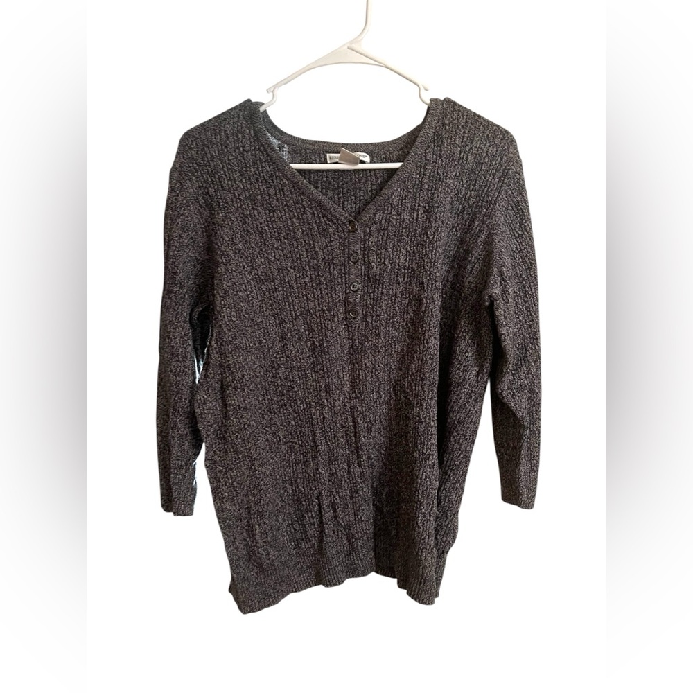 EUC Rebecca Malone Dark Grey Ribber Knit 3/4 Long Sleeved Sweater, Sz Large